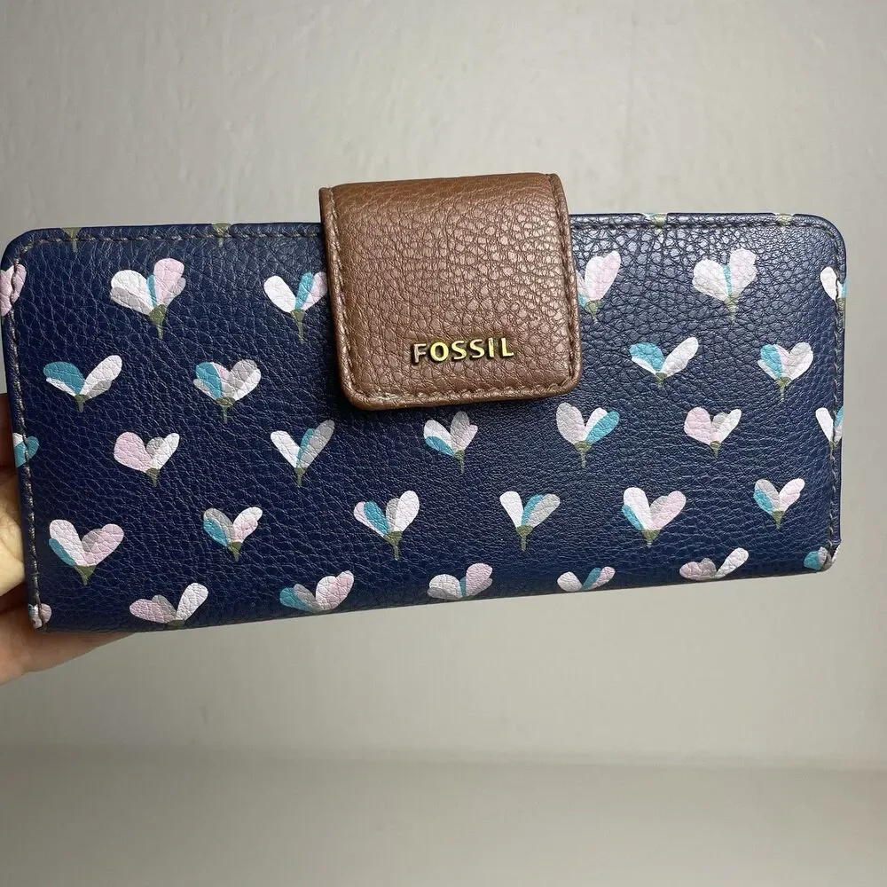 fossil wallet women Navy Blue Flowers